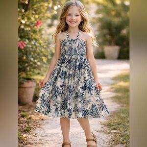 Tori Richard Honolulu White Smocked Disney Mickey S 6-7 Tropical Dress Maxi Mini